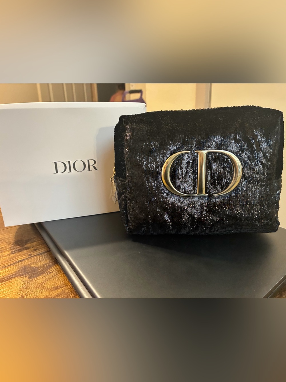 Dior Black Logo Pouch with Gold Star Charm